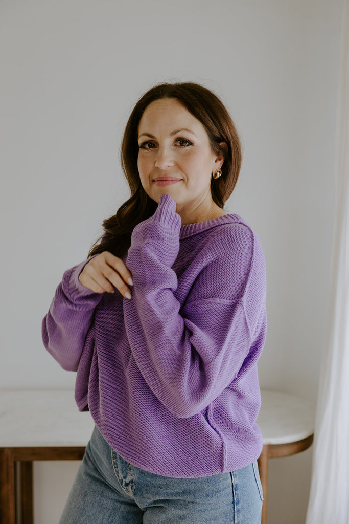 Sweater With Exposed Seam - Purple