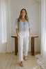 Eyelet Shirt with Front Tie - Blue