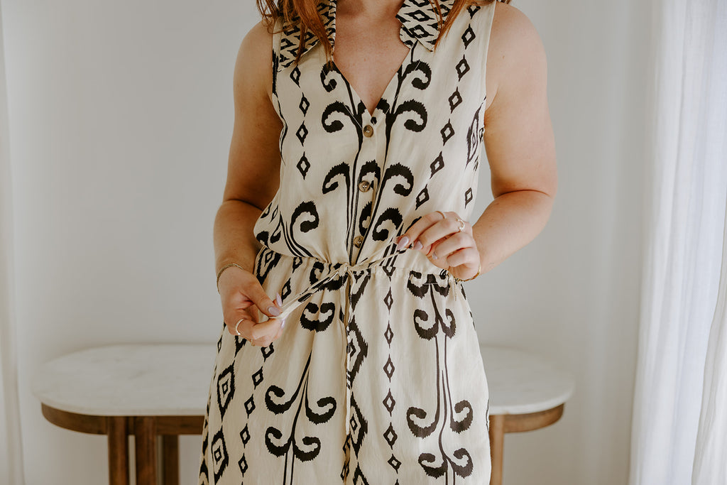 Sleeveless Button Down Printed Jumpsuit