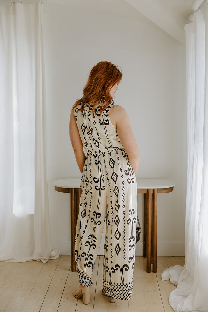 Sleeveless Button Down Printed Jumpsuit