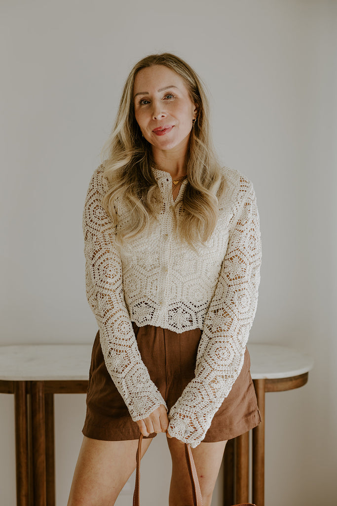 Crochet Cardigan Sweater - Natural