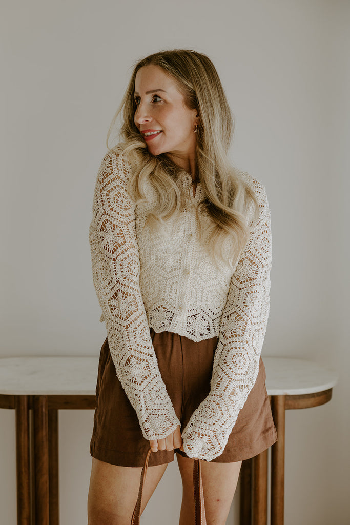 Crochet Cardigan Sweater - Natural