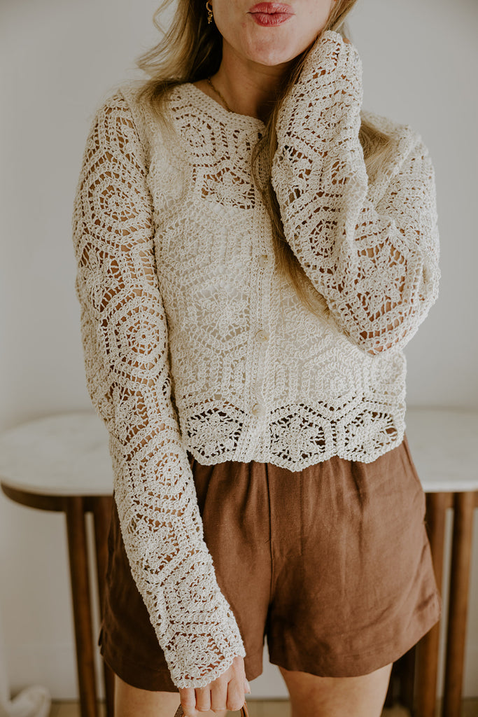 Crochet Cardigan Sweater - Natural