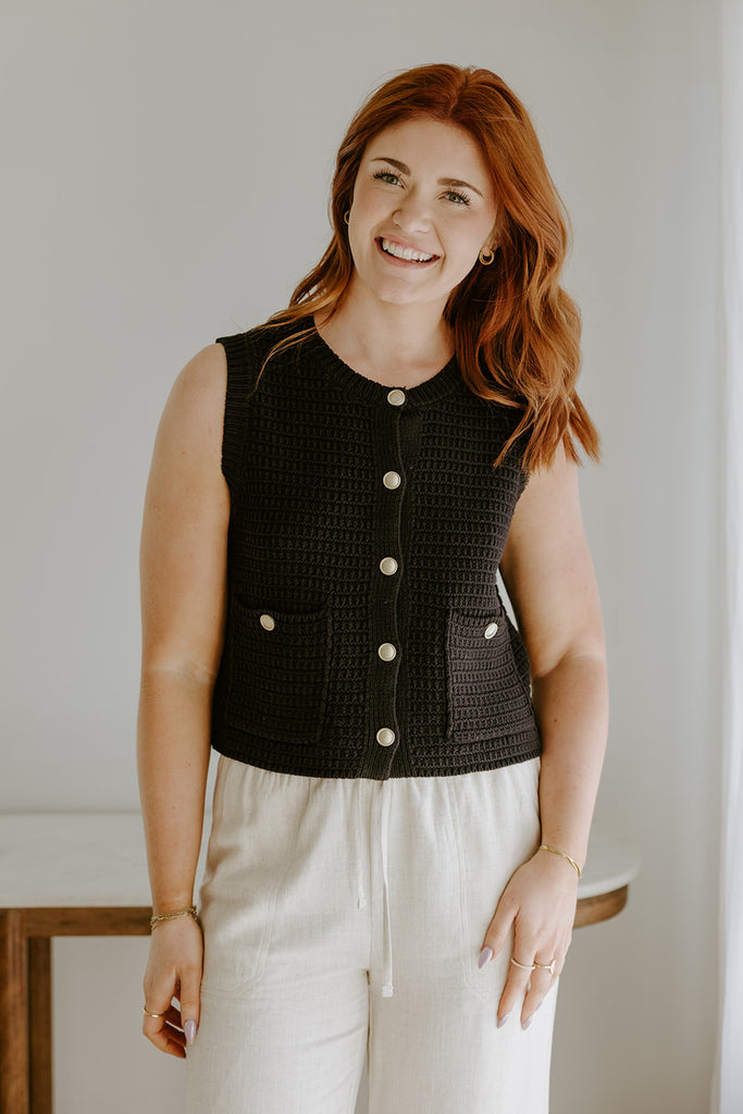 Sleeveless Knit Vest - Black