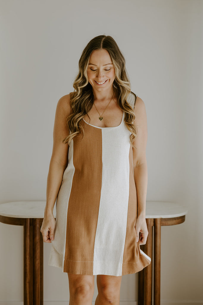 Striped Linen Dress - Brown/Cream