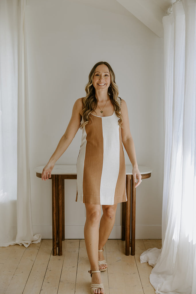 Striped Linen Dress - Brown/Cream
