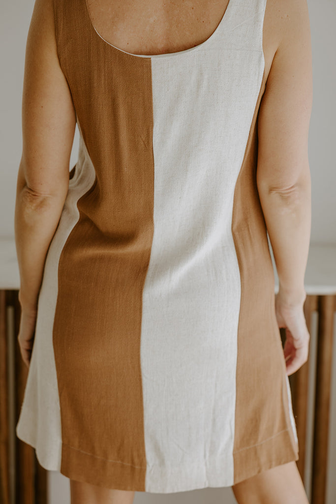 Striped Linen Dress - Brown/Cream