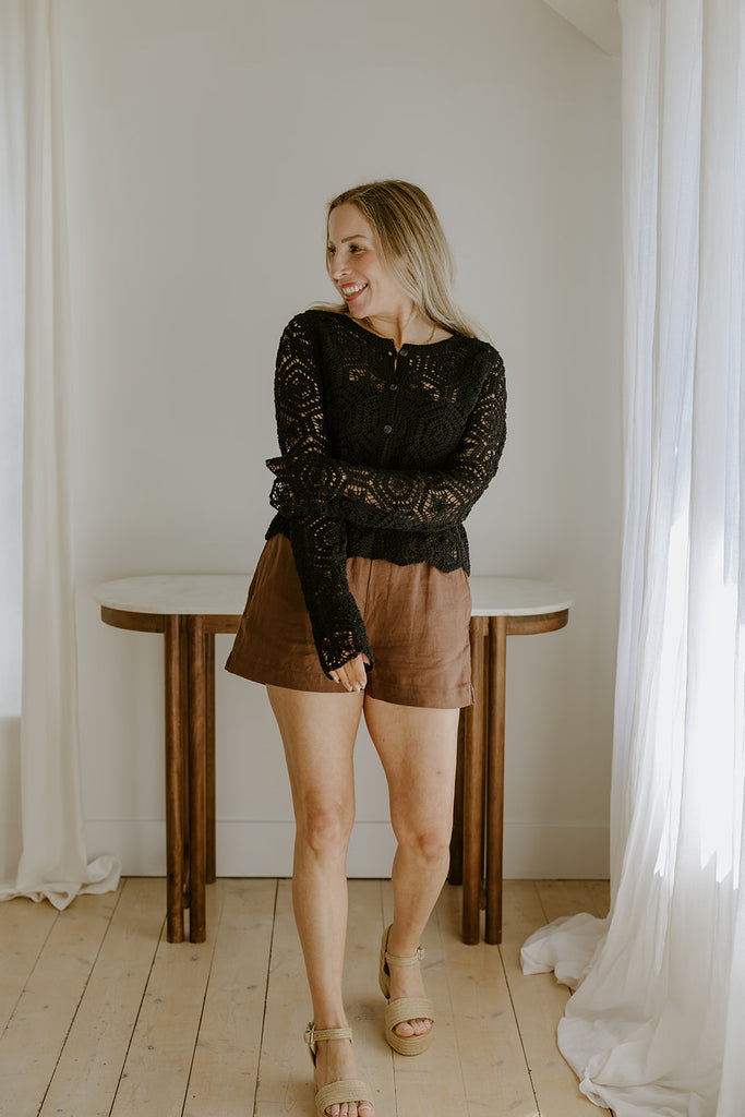 Crochet Cardigan Sweater - Black