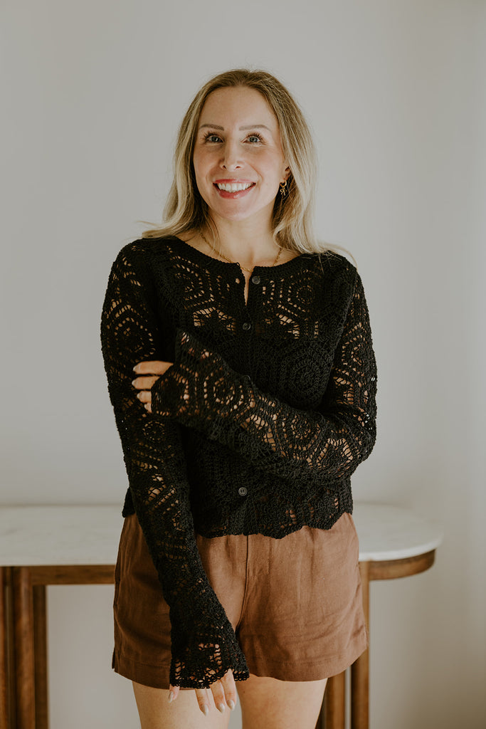 Crochet Cardigan Sweater - Black