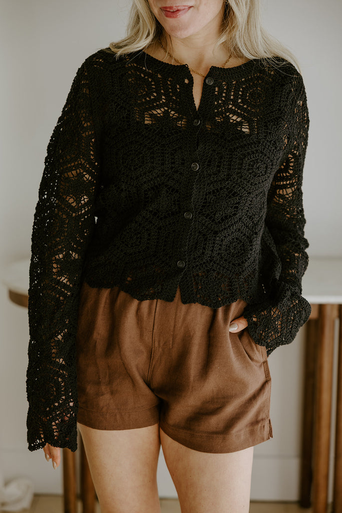 Crochet Cardigan Sweater - Black