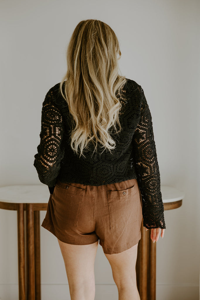 Crochet Cardigan Sweater - Black