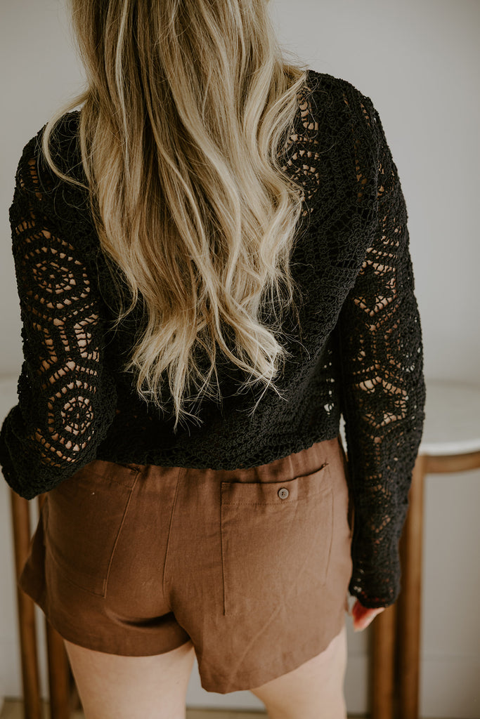 Crochet Cardigan Sweater - Black