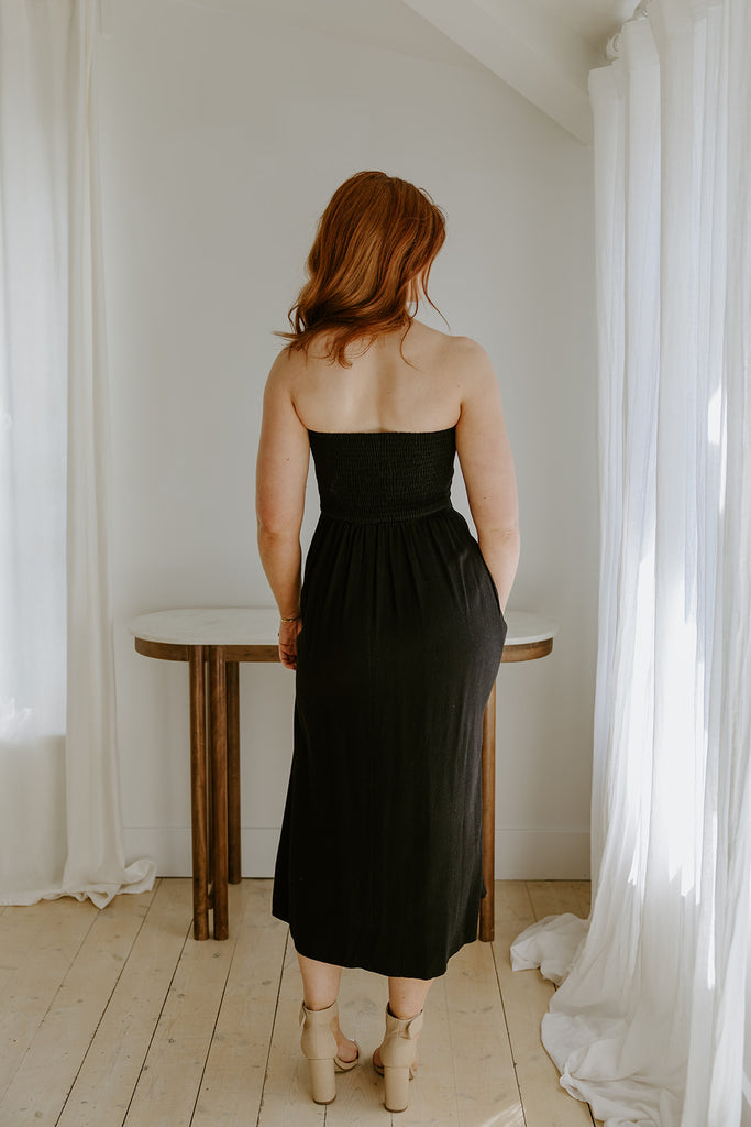 Strapless Linen Midi - Black