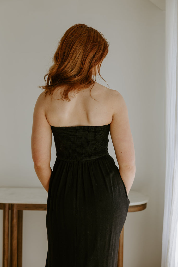 Strapless Linen Midi - Black