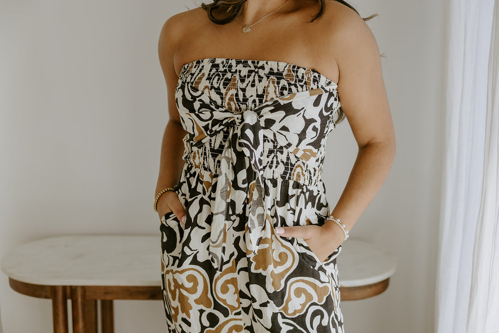 Strapless Printed Pant Suit - Neutral