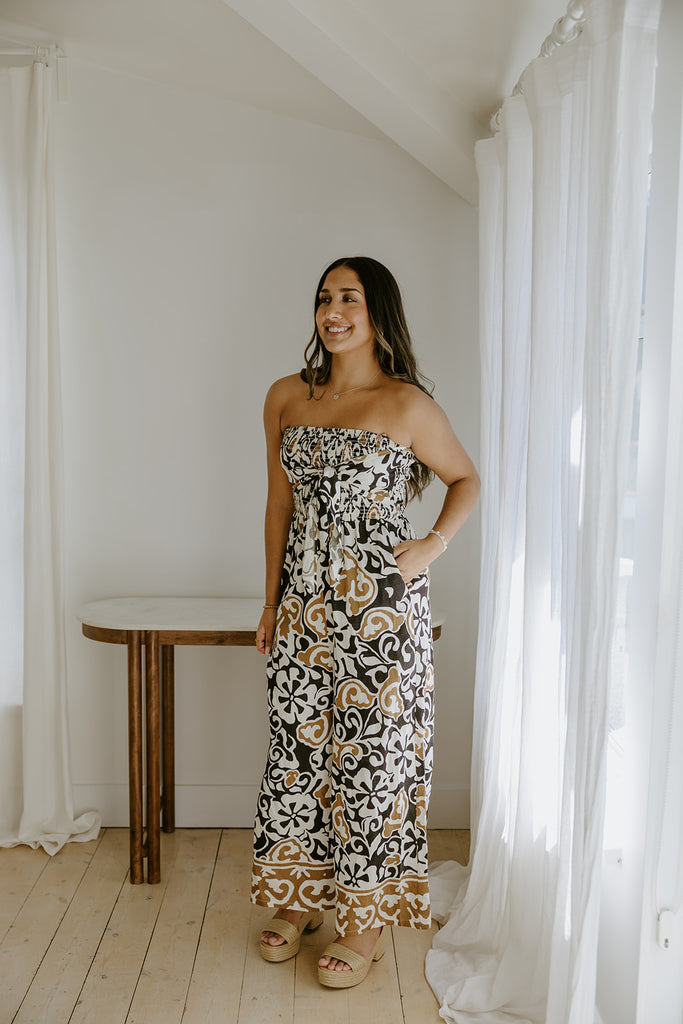 Strapless Printed Pant Suit - Neutral