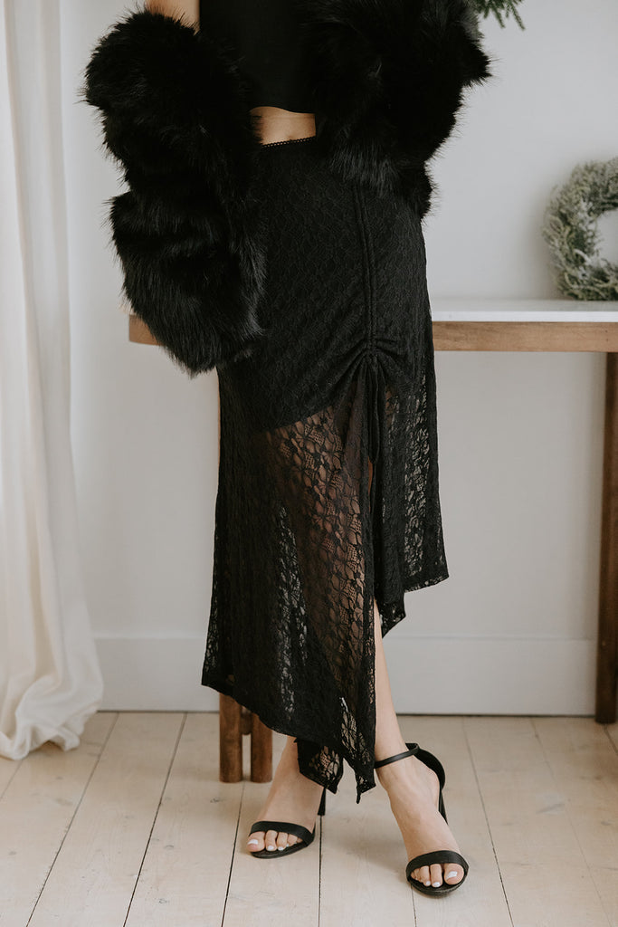 Ruched Lace Skirt - Black
