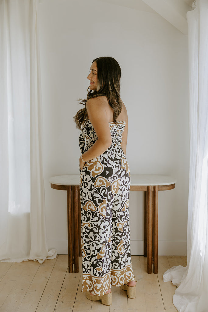 Strapless Printed Pant Suit - Neutral