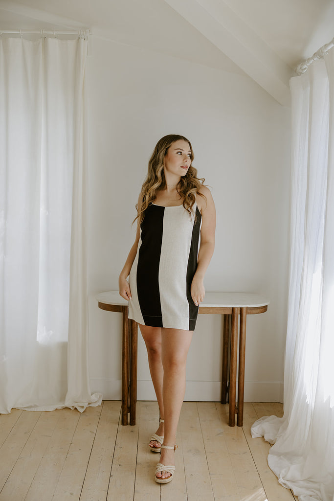 Striped Linen Dress - Black/Cream