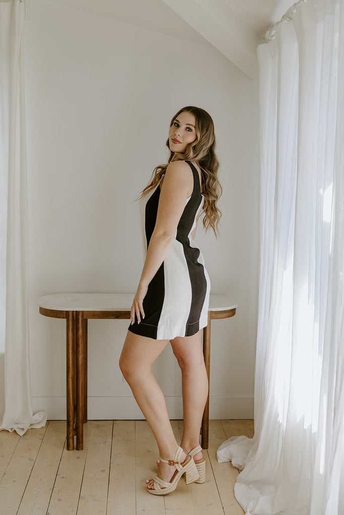 Striped Linen Dress - Black/Cream