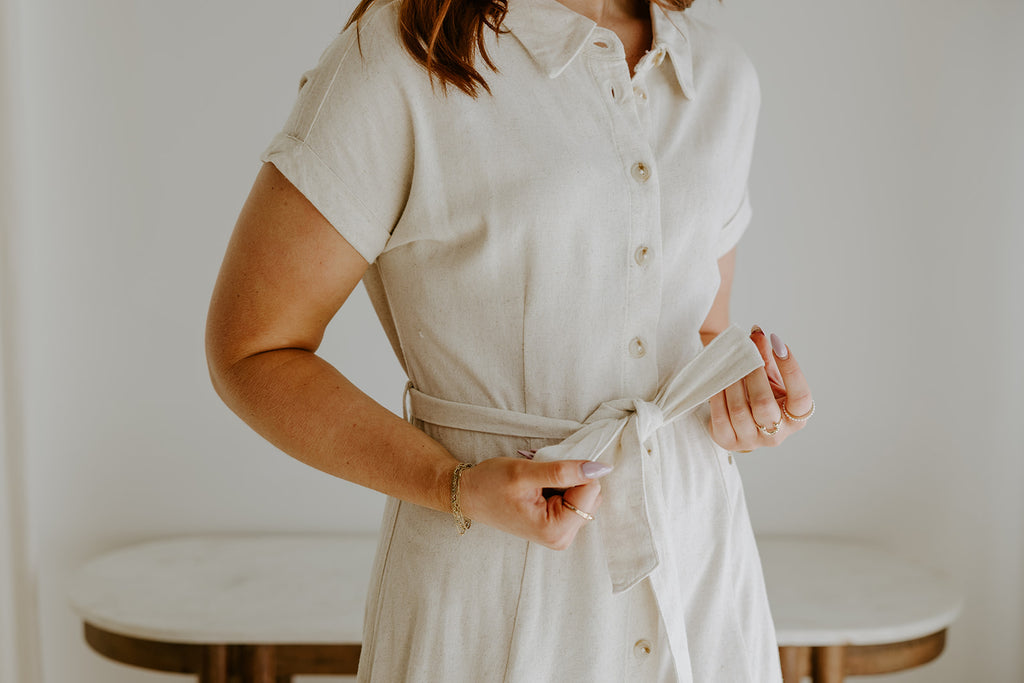 Button Down Midi Shirt Dress - Oat