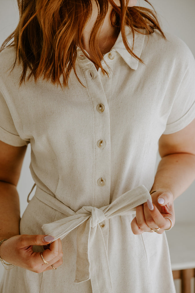 Button Down Midi Shirt Dress - Oat