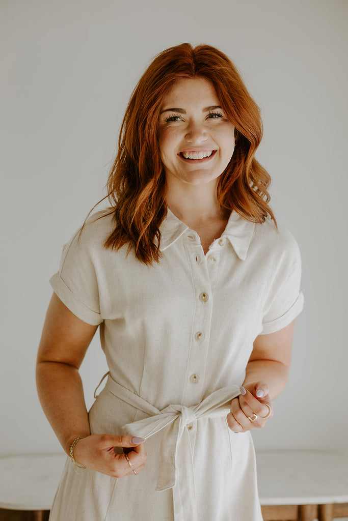 Button Down Midi Shirt Dress - Oat
