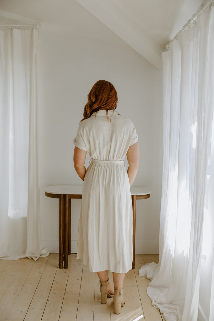Button Down Midi Shirt Dress - Oat