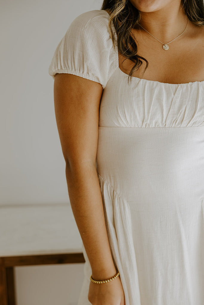 Ruched Detail Scoop Neck Midi - Natural