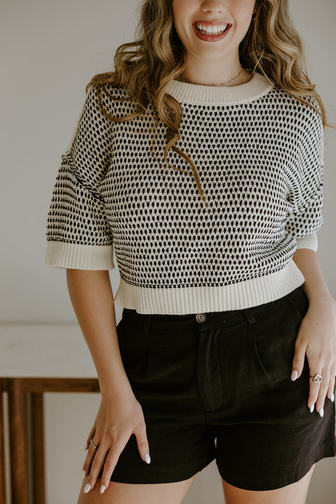 Black & White Contrast Stitch Sweater