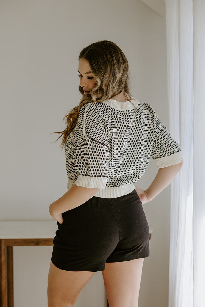 Black & White Contrast Stitch Sweater