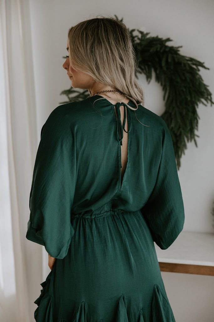 Dolman Sleeve Tie Front Dress - Green