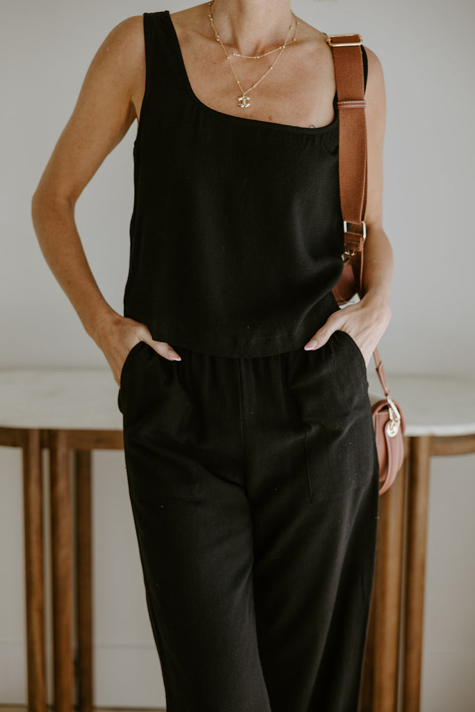 Linen Tank and Pant Set - Black