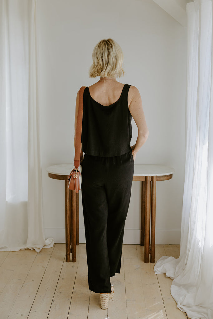 Linen Tank and Pant Set - Black
