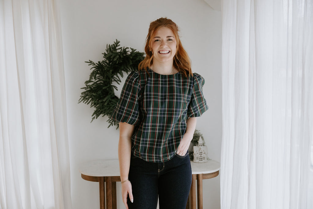 Plaid 2 Back Bow Detail Shirt - Green