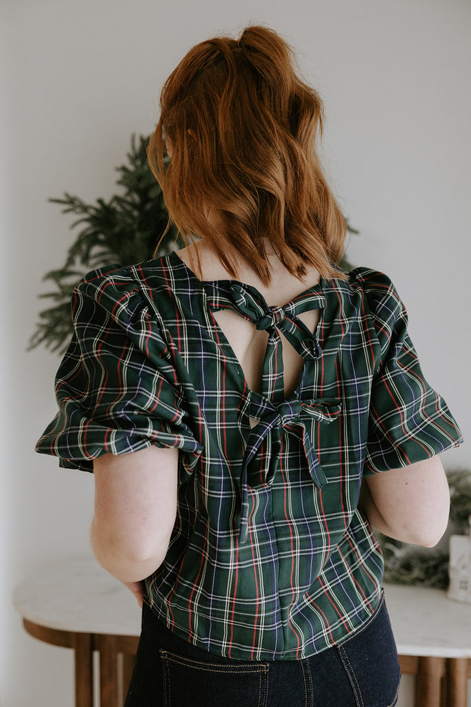 Plaid 2 Back Bow Detail Shirt - Green