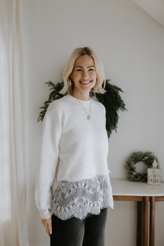 Lace Hem Sweater - White