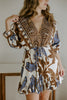 Dolman Front Tie Mini Dress - Brown/Blue