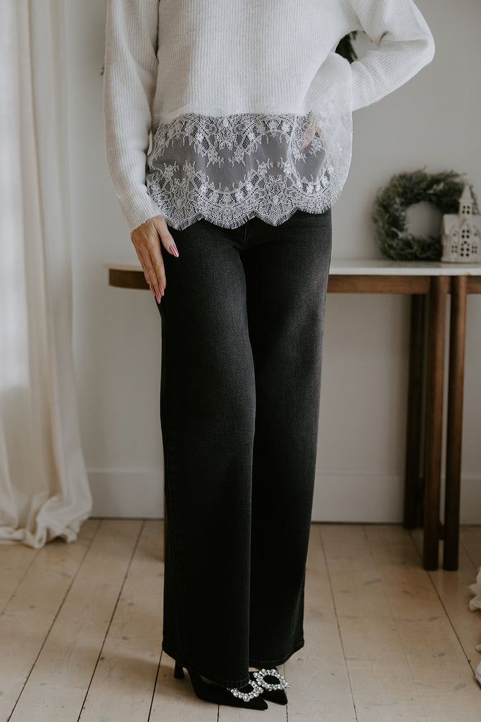 Lace Hem Sweater - White