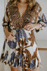 Dolman Front Tie Mini Dress - Brown/Blue