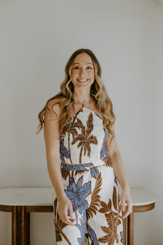Printed Halter Top And Pant Set