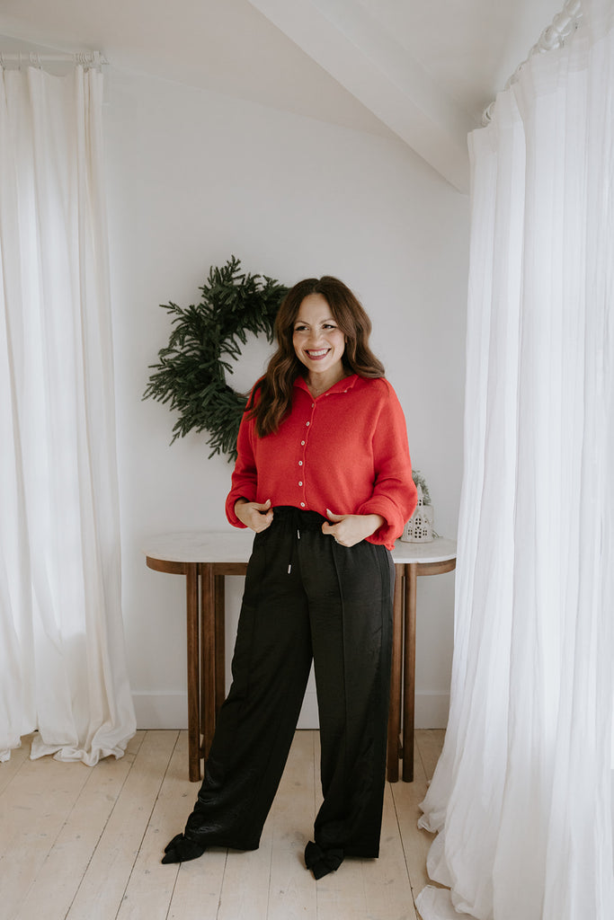 Lightweight Button Up Cardigan - Red