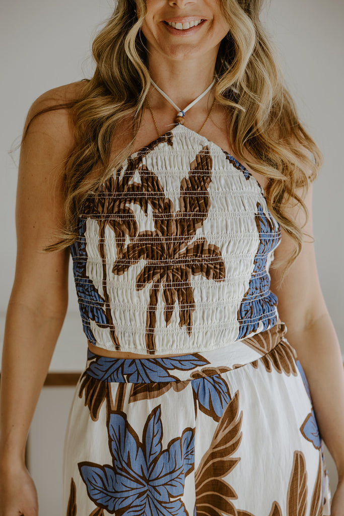 Printed Halter Top And Pant Set