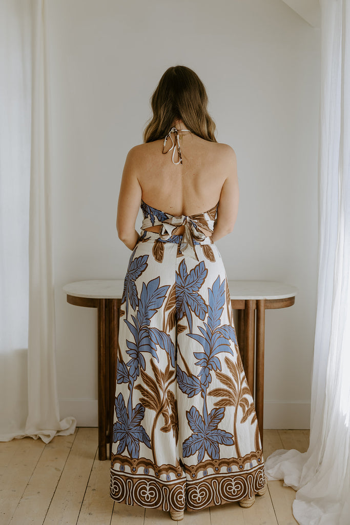 Printed Halter Top And Pant Set