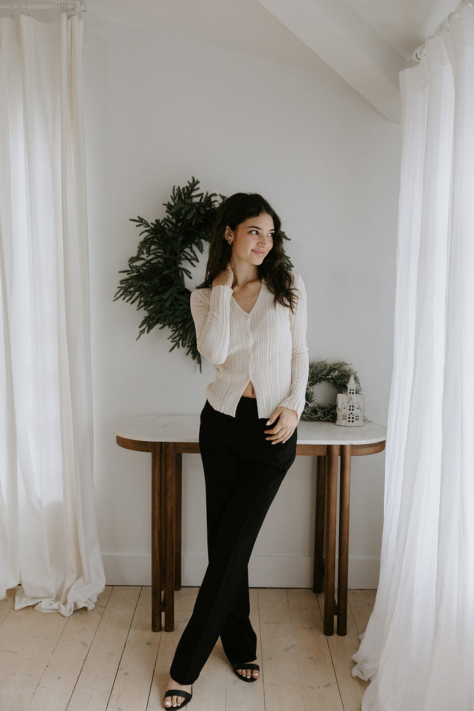 Lightweight Collared Button Knit Top - Cream