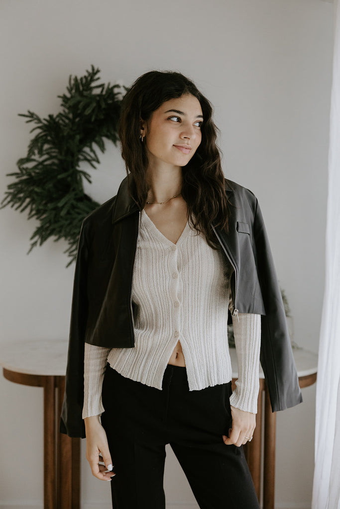 Zip Front Crop Faux Leather Jacket