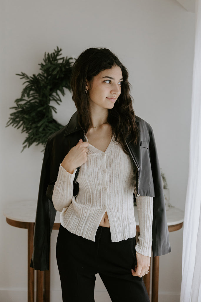 Zip Front Crop Faux Leather Jacket