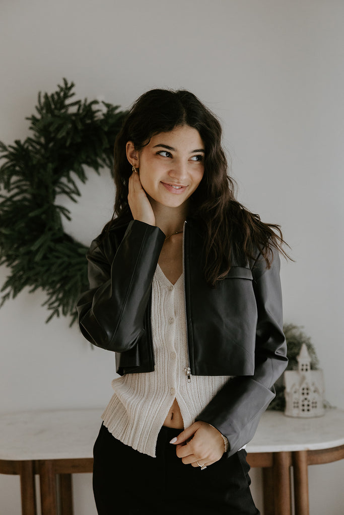 Zip Front Crop Faux Leather Jacket