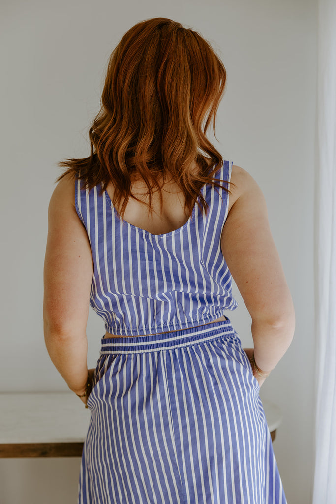 Striped Top And Skirt Set - Blue