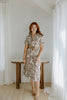 Printed Button Up Dress With Belt - Brown